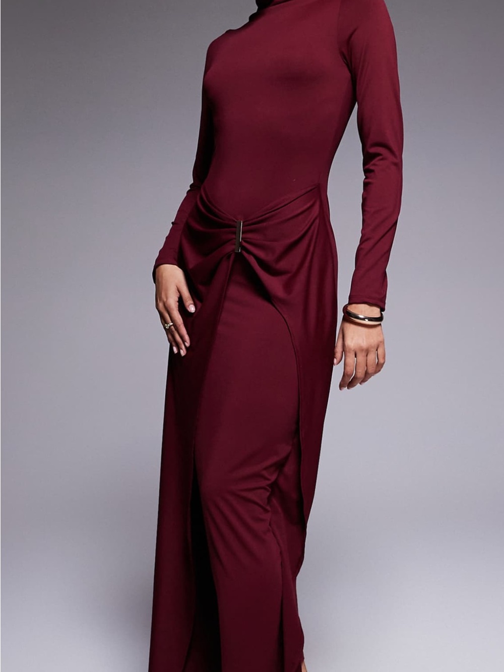 ASOS Long Sleeve Twist-Detail Maxi Dress in Burgundy